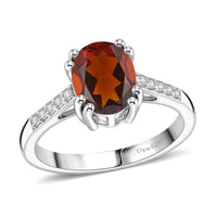 D'Joy Premium Red Citrine and White Zircon 2.00 ctw Ring in Rhodium Over Sterling Silver (Size 8.5)