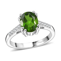 D'Joy Chrome Diopside and White Zircon Ring in Rhodium Over Sterling Silver (Size 6.5) 2.25 ctw