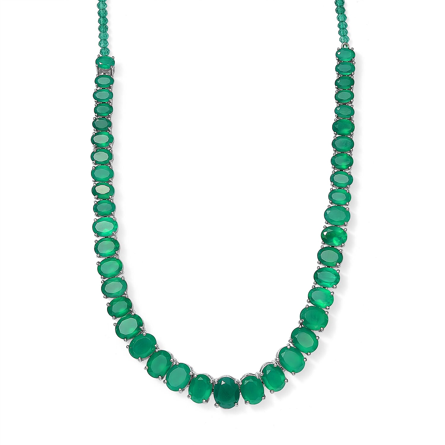 EverTrue Verde Onyx 58.80 ctw Graduated Radiance Tennis Necklace in Platinum Bond 18-20 Inches