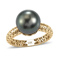 Luxoro 10K Yellow Gold Premium Tahitian Pearl Ring (Size 10.0)