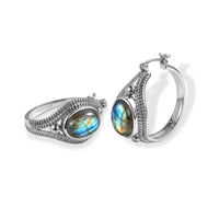 EverTrue Malagasy Labradorite 14.20 ctw Hoop Earrings in Stainless Steel