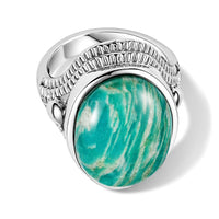 EverTrue Amazonite 15.70 ctw Solitaire Ring in Stainless Steel (Size 6.0)