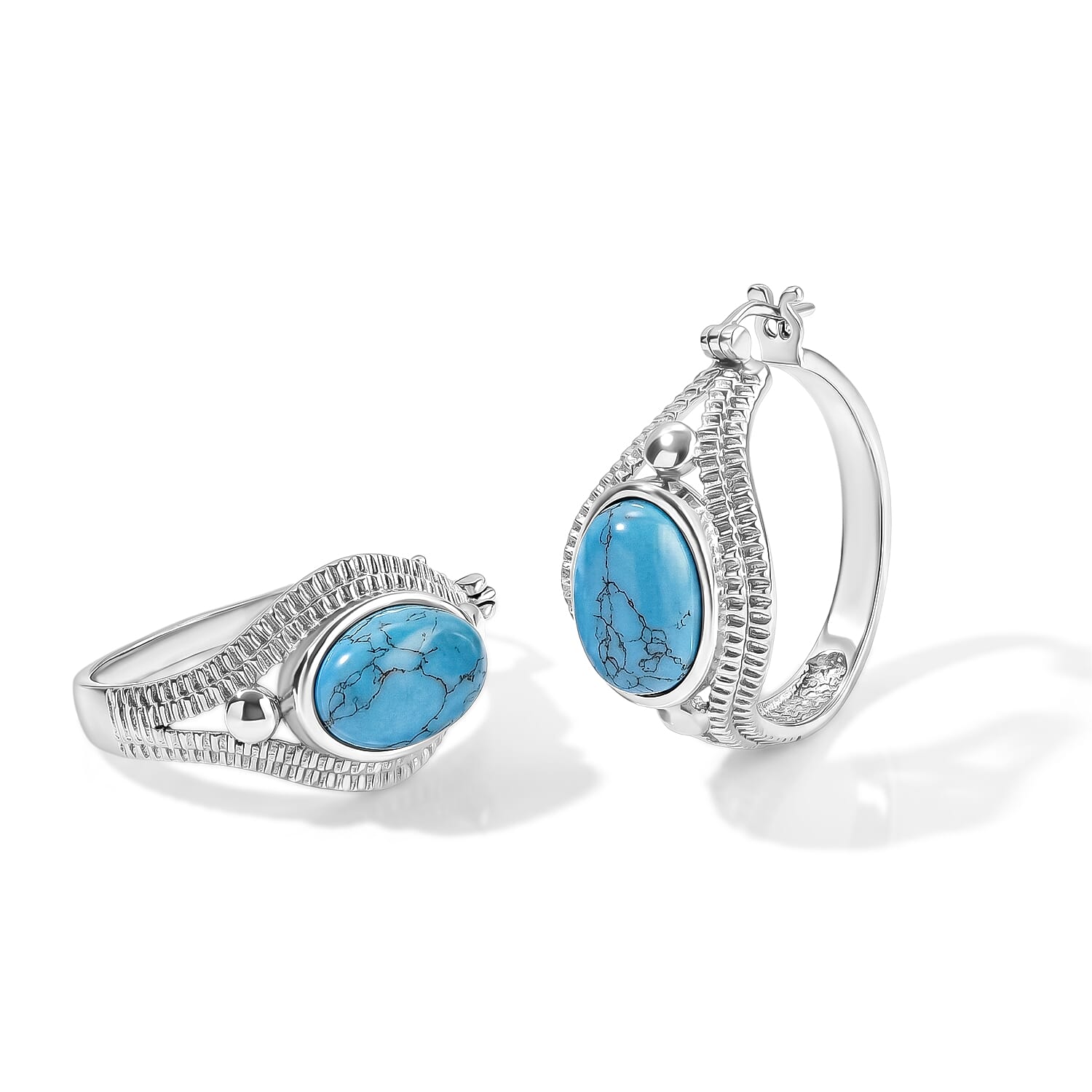 EverTrue Blue Howlite 11.80 ctw Hoop Earrings in Stainless Steel