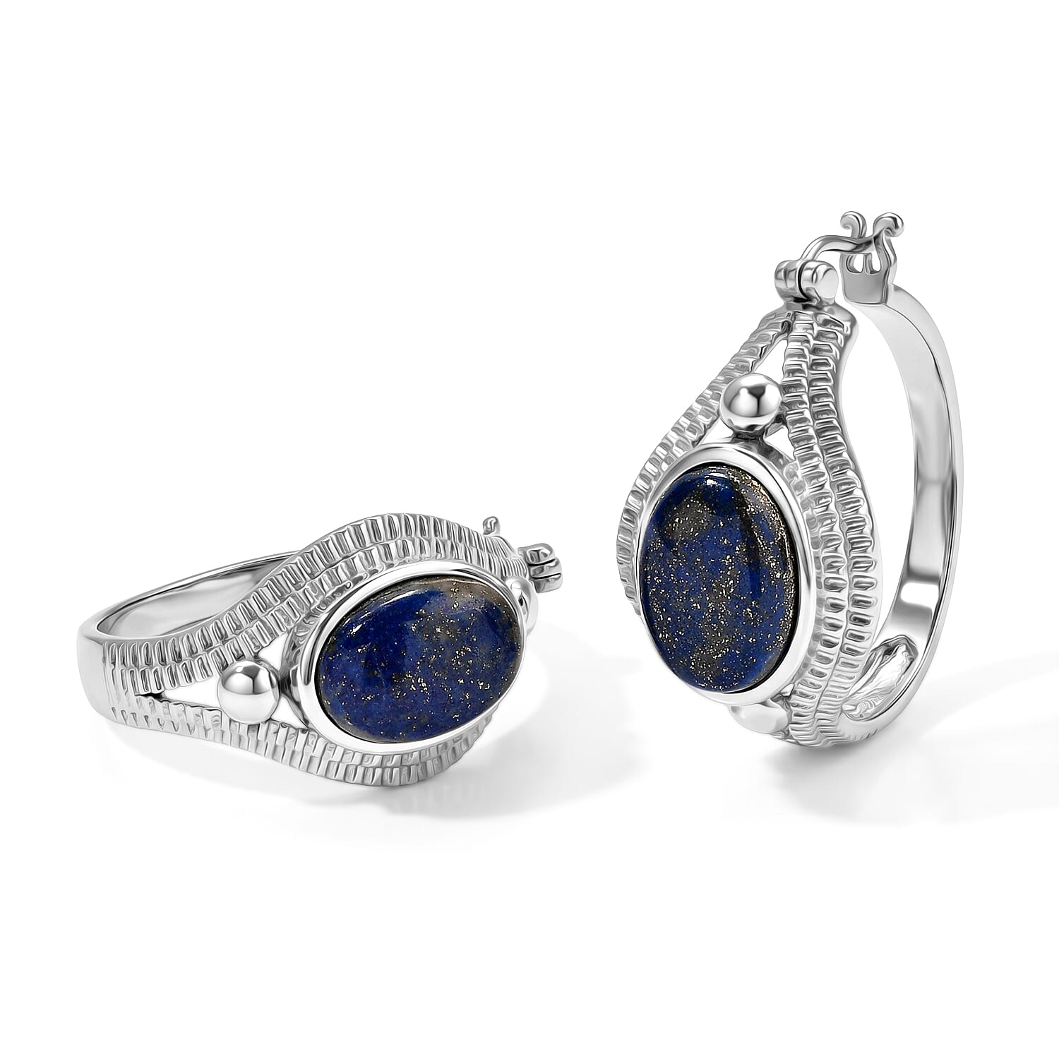 EverTrue Lapis Lazuli 13.50 ctw Hoop Earrings in Stainless Steel