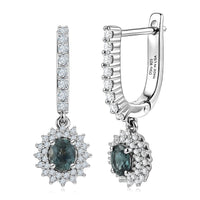 D'Joy Montana Sapphire and White Zircon 2.40 ctw Floral Halo Earrings Rhodium Over Sterling Silver