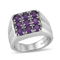 EverTrue African Amethyst 2.10 ctw Men's Ring in Stainless Steel (Size 9)