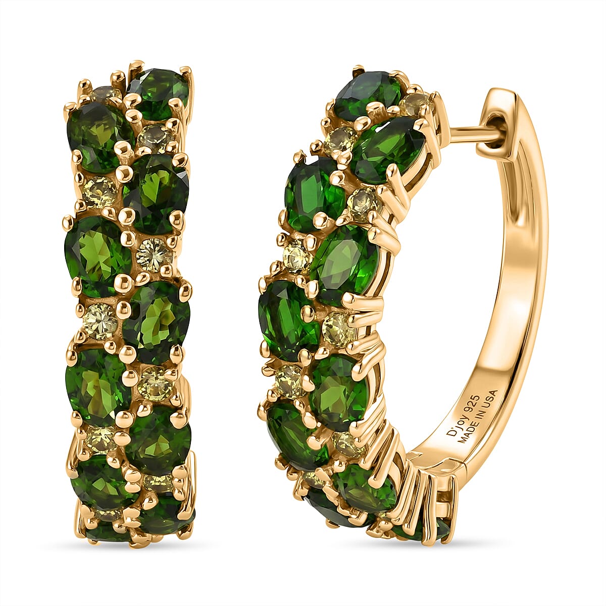 D'Joy Chrome Diopside and Yellow Sapphire 4.50 ctw Blooming Vine Hoop Earrings in 18K Vermeil Yellow Gold Over Sterling Silver (Ships in 3-5 Days)