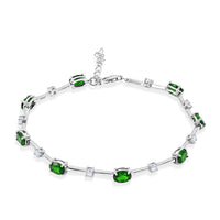 Natural Chrome Diopside, White Corundum Bracelet in Rhodium Over Sterling Silver (7-8In) 4.00 ctw