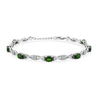 Natural Chrome Diopside, White Corundum Bracelet in Rhodium Over Sterling Silver (7-8In) 4.80 ctw