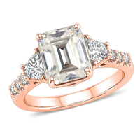 D'Joy Lab Grown Emerald and Moissanite Ring in 18K Vermeil Rose Gold Over Sterling Silver (Size 10.0) 3.10 ctw