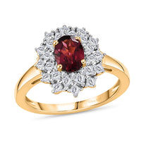 D'Joy Premium Malawi Magenta Garnet, Moissanite Ring in 18K Vermeil YG Over Sterling Silver (Size 10.0) 1.60 ctw