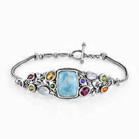 D''Joy Artisan Crafted Premium Larimar and Multi Gemstone 18.70 ctw Bracelet in Sterling Silver (7.25 In)