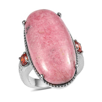 EverTrue Rhodonite, Simulated Orange Diamond Solitaire Ring in Stainless Steel (Size 10.0) 34.15 ctw