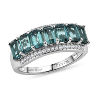 D'Joy AAA Monte Belo Indicolite, Moissanite Ring in Rhodium Over Sterling Silver (Size 6.0) 2.60 ctw