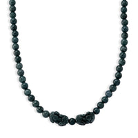 D'Joy Natural Olmec Jadeite Pixiu Necklace (20-22 Inches) in Rhodium Over Sterling Silver 440.00 ctw