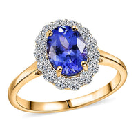 10K Yellow Gold Premium Tanzanite, Luxuriant Lab Grown Diamond (G-H, SI) (0.57 cts) Ring (Size 7.0) 2.35 ctw