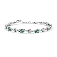 Green Quartz, White Corundum Bracelet in Rhodium Over Sterling Silver (7-8In) 3.25 ctw