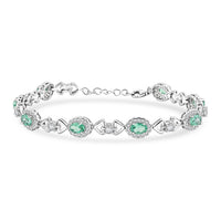 Green Quartz, White Corundum Bracelet in Rhodium Over Sterling Silver (7-8In) 3.25 ctw