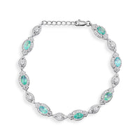 Green Quartz, White Corundum Bracelet in Rhodium Over Sterling Silver (7-7.5In) 4.00 ctw