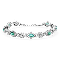 Green Quartz, White Corundum Bracelet in Rhodium Over Sterling Silver (7-8In) 4.10 ctw