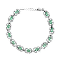 Green Quartz, White Corundum Bracelet in Rhodium Over Sterling Silver (7-8In) 7.70 ctw