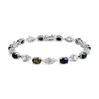 Black Opal, White Corundum Bracelet in Rhodium Over Sterling Silver (7.00 In) 4.00 ctw