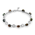 Black Opal and White Corundum 6.25 ctw Bracelet in Rhodium Over Sterling Silver (7-8In) - Sticky add to cart bar