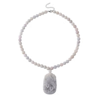 D'Joy Natural Jade 500.00 ctw Beaded Carved Eagle Necklace in Rhodium Over Sterling Silver (18-20 Inches)