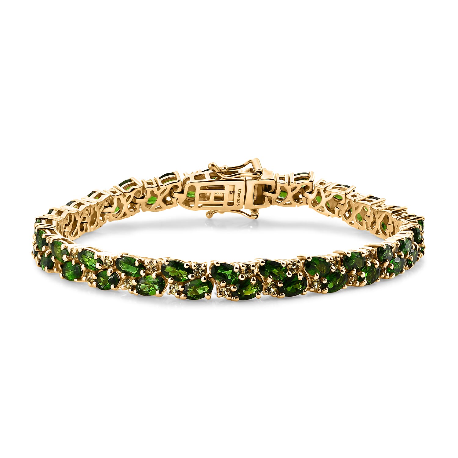 D'Joy Chrome Diopside and Yellow Sapphire 13.10 ctw Bracelet in 18K Vermeil Yellow Gold Over Sterling Silver (7.25 In)