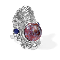 EverTrue Red Lighting Jasper and Lapis Lazuli 9.25 ctw Solitaire Ring in Stainless Steel (Size 8.0)