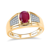 D'Joy Premium Montepuez Ruby, Moissanite Men's Ring in 18K Vermeil YG Over Sterling Silver (Size 10.0) 2.00 ctw