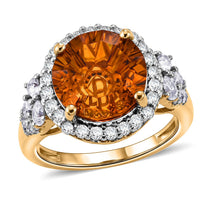 Certified & Appraised D'Joy Premium Brazilian Citrine, Moissanite Ring in 18K Vermeil YG Over Sterling Silver (Size 10.0) 9.80 ctw