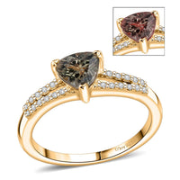 D'Joy Premium Turkizite and White Zircon 1.10 ctw Sunset Split Ring in 18K Vermeil Yellow Gold Over Sterling Silver (Size 8.0)