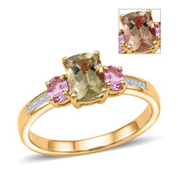 D'Joy Premium Turkizite and Multi Gemstone 1.60 ctw Dusk Blush Ring in 18K Vermeil Yellow Gold Over Sterling Silver (Size 10.0)