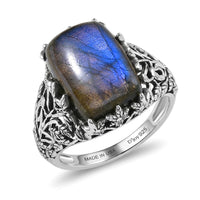 D''Joy Indian Artisan Crafted Malagasy Labradorite 8.60 ctw Ring in Sterling Silver (Size 7.0)
