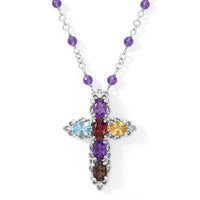 EverTrue Multi Gemstone 6.85 ctw Necklace (18 Inches) in Platinum Bond