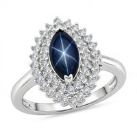 D'Joy Premium Blue Star Sapphire (DF) and Moissanite 1.30 ctw Ring in Rhodium Over Sterling Silver (Size 6.0)