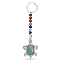 Green Aventurine and Multi Gemstone 30.00 ctw Turtle Keychain in Silvertone