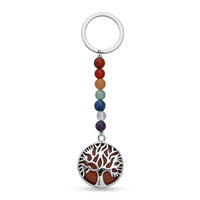 Gold Sandstone and Multi Gemstone 30.00 ctw Life Tree Keychain in Silvertone