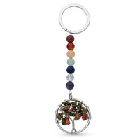 Unakite and Multi Gemstone 30.00 ctw Tree of Life Keychain in Silvertone