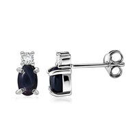 D'Joy Premium Blue Star Sapphire (DF) and Moissanite Earrings in Rhodium Over Sterling Silver