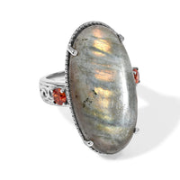 EverTrue Rhodonite, Simulated Orange Diamond Solitaire Ring in Stainless Steel (Size 10.0) 34.15 ctw