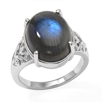 EverTrue Malagasy Labradorite 9.60 ctw Solitaire Ring in Stainless Steel (Size 10.0)