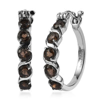 EverTrue Smoky Quartz 2.40 ctw Hoop Earrings in Stainless Steel