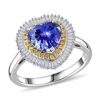 Luxoro 10K White Gold Premium Tanzanite, Natural Yellow and White Diamond (I2) (0.50 cts) Ring (Size 6.0) 2.25 ctw