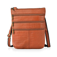 Tan Genuine Leather Croco Embossed Crossbody Bag (8.5"x9.5")