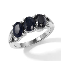EverTrue Midnight Sapphire 3 Stone Ring in Stainless Steel (Size 6.0) 2.30 ctw