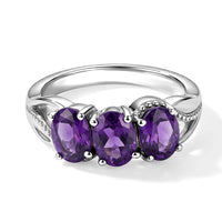 EverTrue African Amethyst 3 Stone Ring in Stainless Steel (Size 6.0) 2.10 ctw