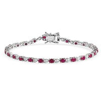D'Joy Premium Montepuez Ruby, Moissanite Scarlet Link Bracelet in Rhodium Over Sterling Silver (7.25 In) 5.85 ctw