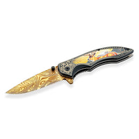 Razor Tactical Deer Pattern Gold Titanium Blade Folding Knife